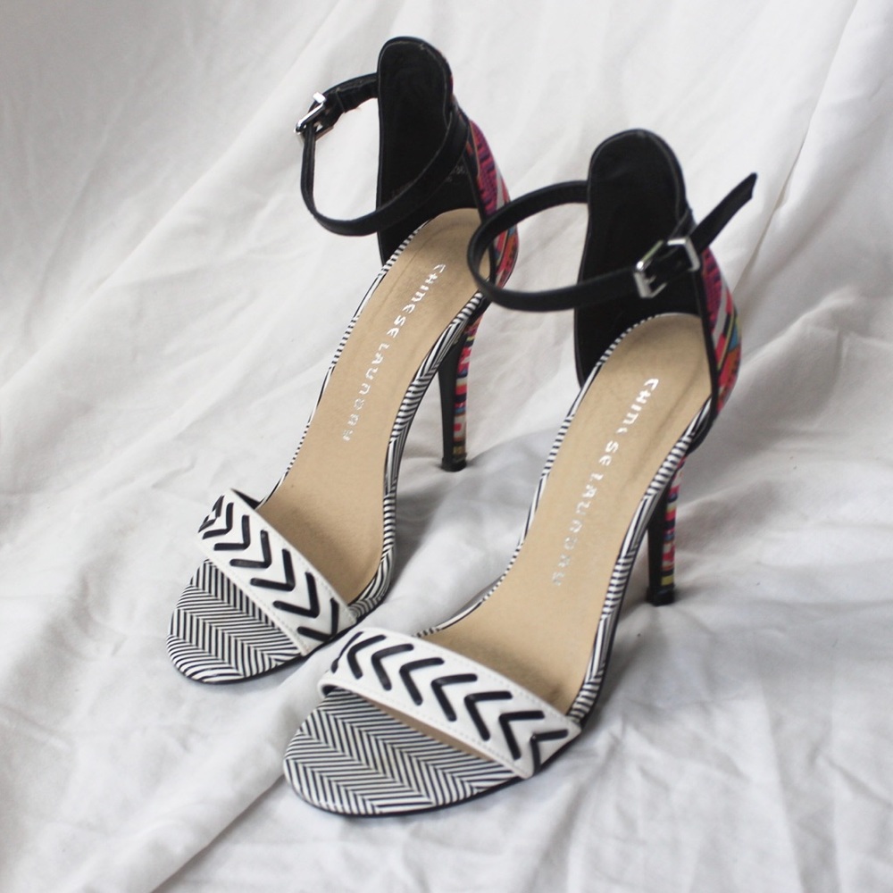 Patterned colorful sandal heels